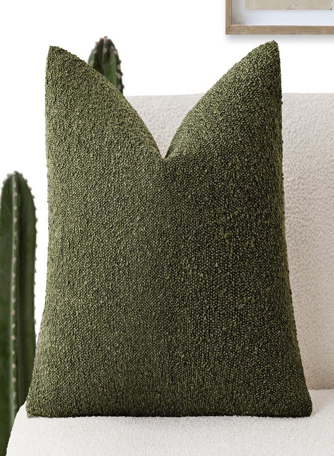 Foindtower Decorative Textured Boucle Throw Pillow Covers Accent Solid Pillow Cases Neutral Soft Cozy Couch Cushion Case for Chair Sofa Bedroom Living Room Home Decor 22x22 Inch,1PC,Moss Green - Image 1